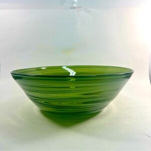 Glass Bowl Green With White Swirl Handmade In Spain